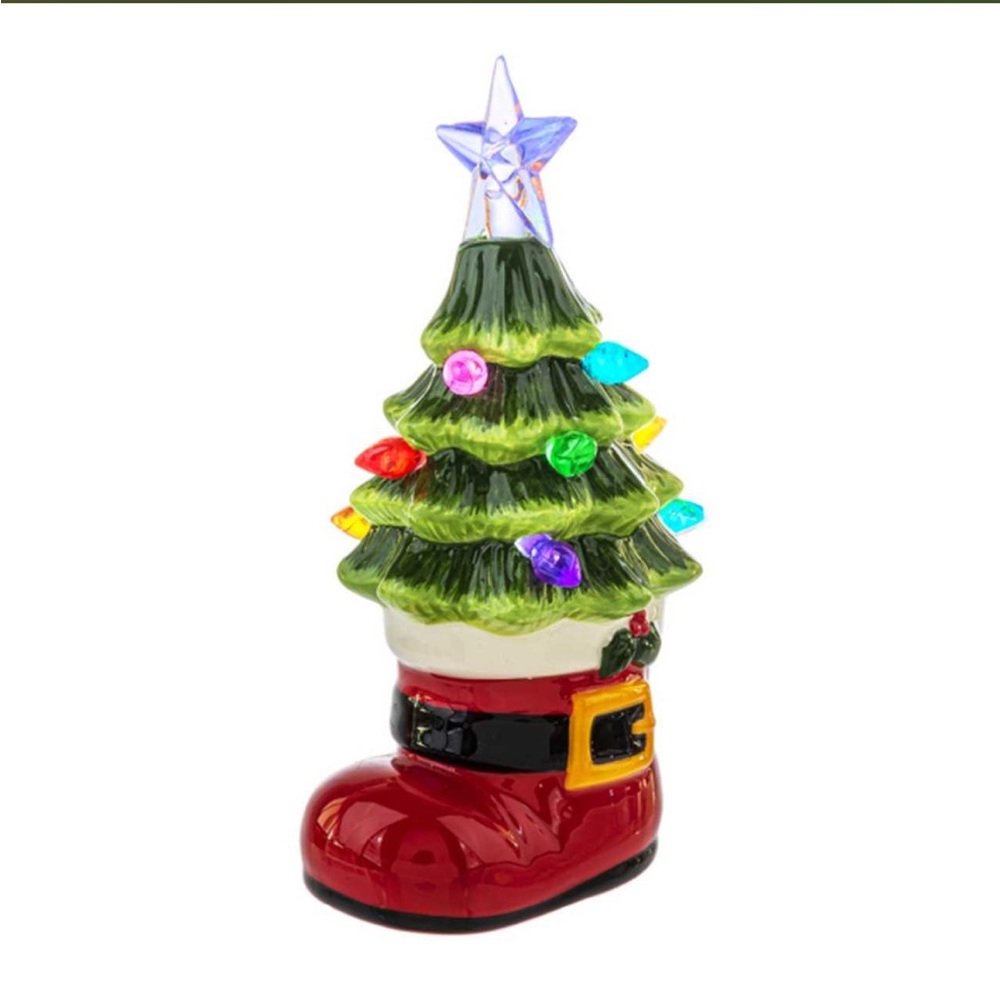 Ganz LED Light Up Santa Boot With Tree Shimmer Multicolor New 5.5”